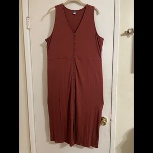 OLD NAVY Fitted Sleeveless Rib-Knit Button-Front Midi Dress
